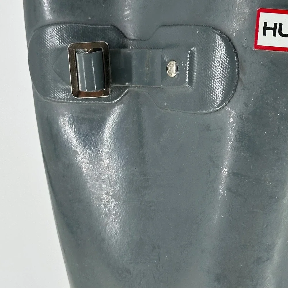 Hunter Tall Glossy Gray Side Buckles‎ Rain Boots Waterproof Women's 37 USA 6
